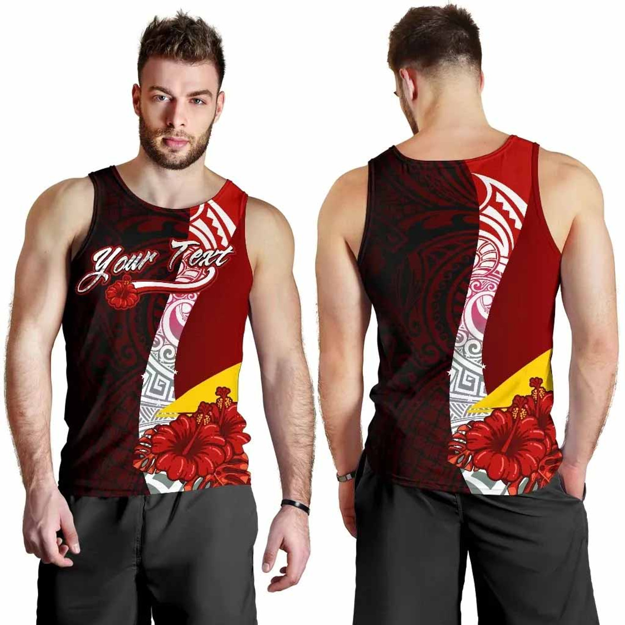 Tokelau Polynesian Custom Personalised Men Tank Top - Coat Of Arm With Hibiscus 1