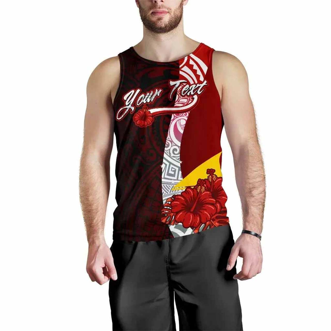 Tokelau Polynesian Custom Personalised Men Tank Top - Coat Of Arm With Hibiscus 2