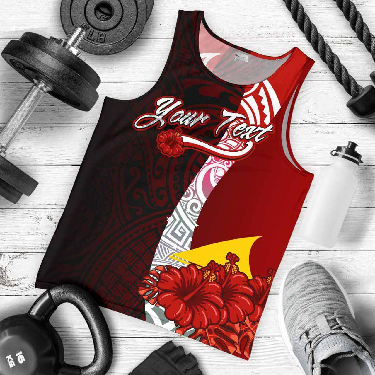 Tokelau Polynesian Custom Personalised Men Tank Top - Coat Of Arm With Hibiscus 5