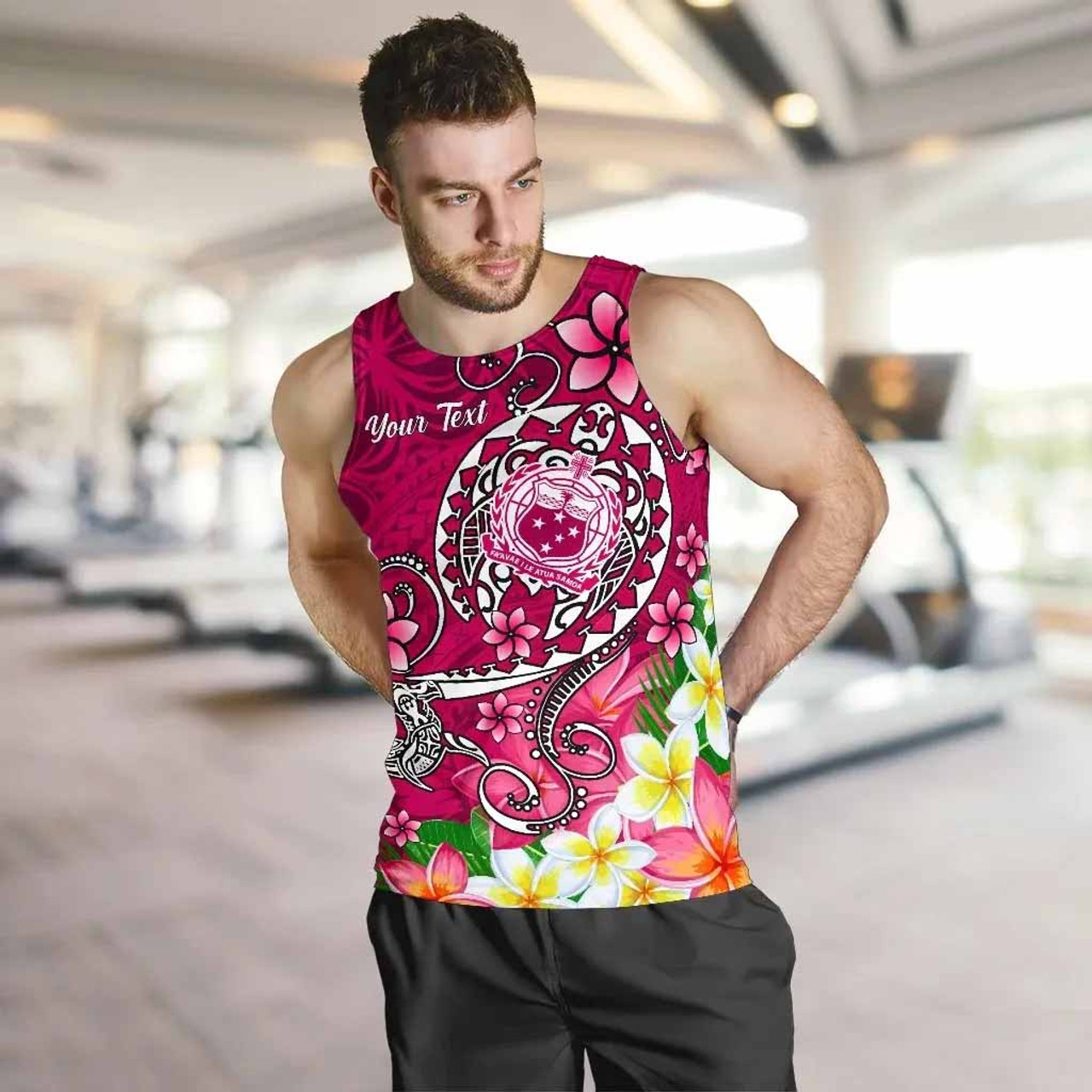 Samoa Custom Personalised Men Tank Top - Turtle Plumeria (Pink) 5