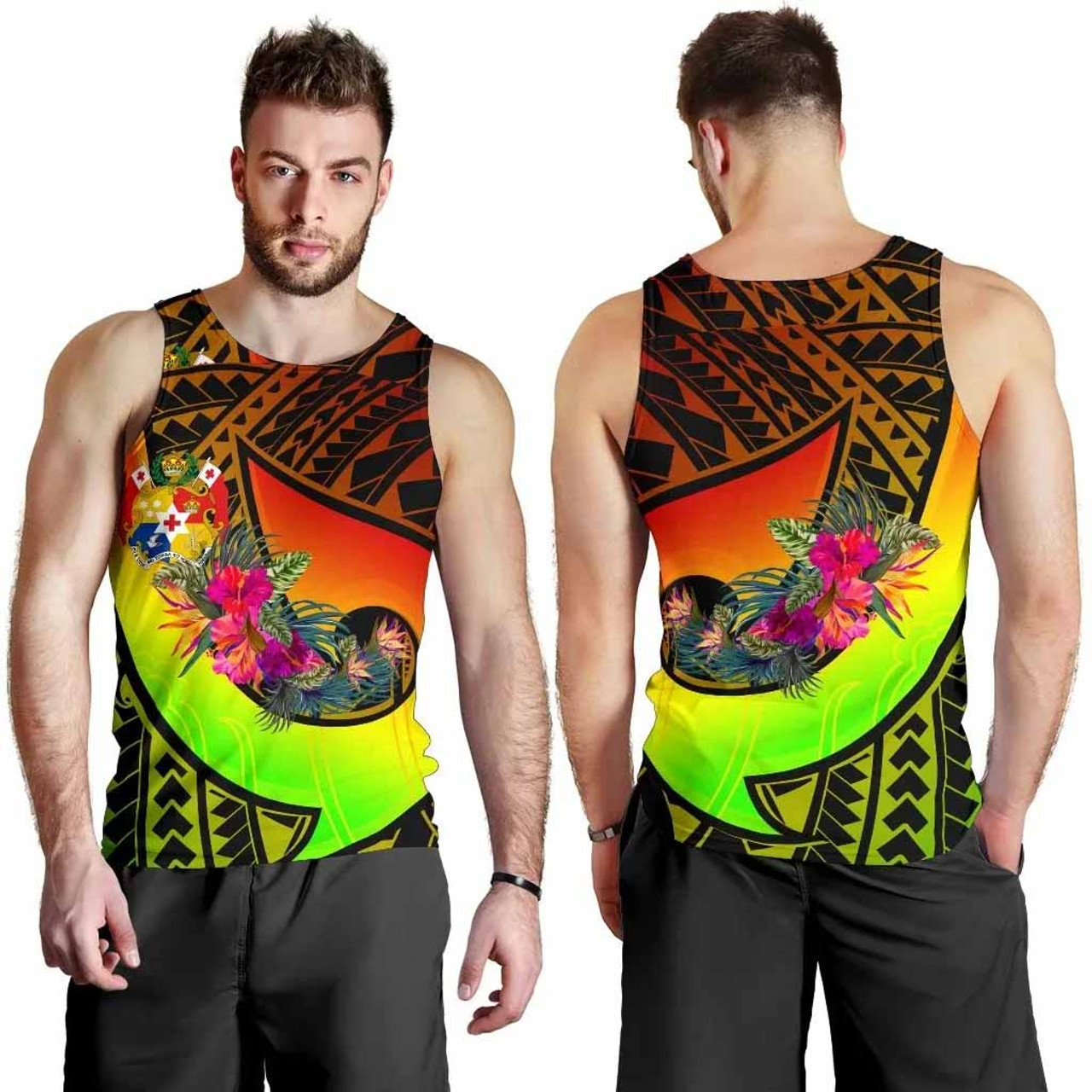 Tonga Men Tank Top - Polynesian Hook And Hibiscus ( Reggae) 4