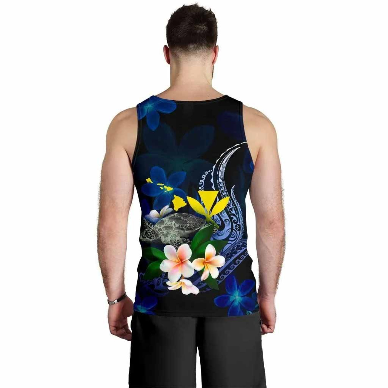 Polynesian Hawaii Men Tank Top - Turtle With Plumeria Flowers 2