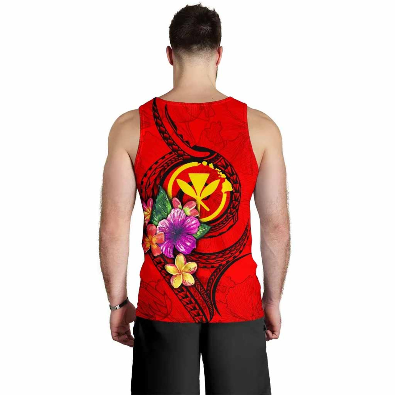 Hawaii Polynesian Men Tank Top - Floral With Seal Red 2
