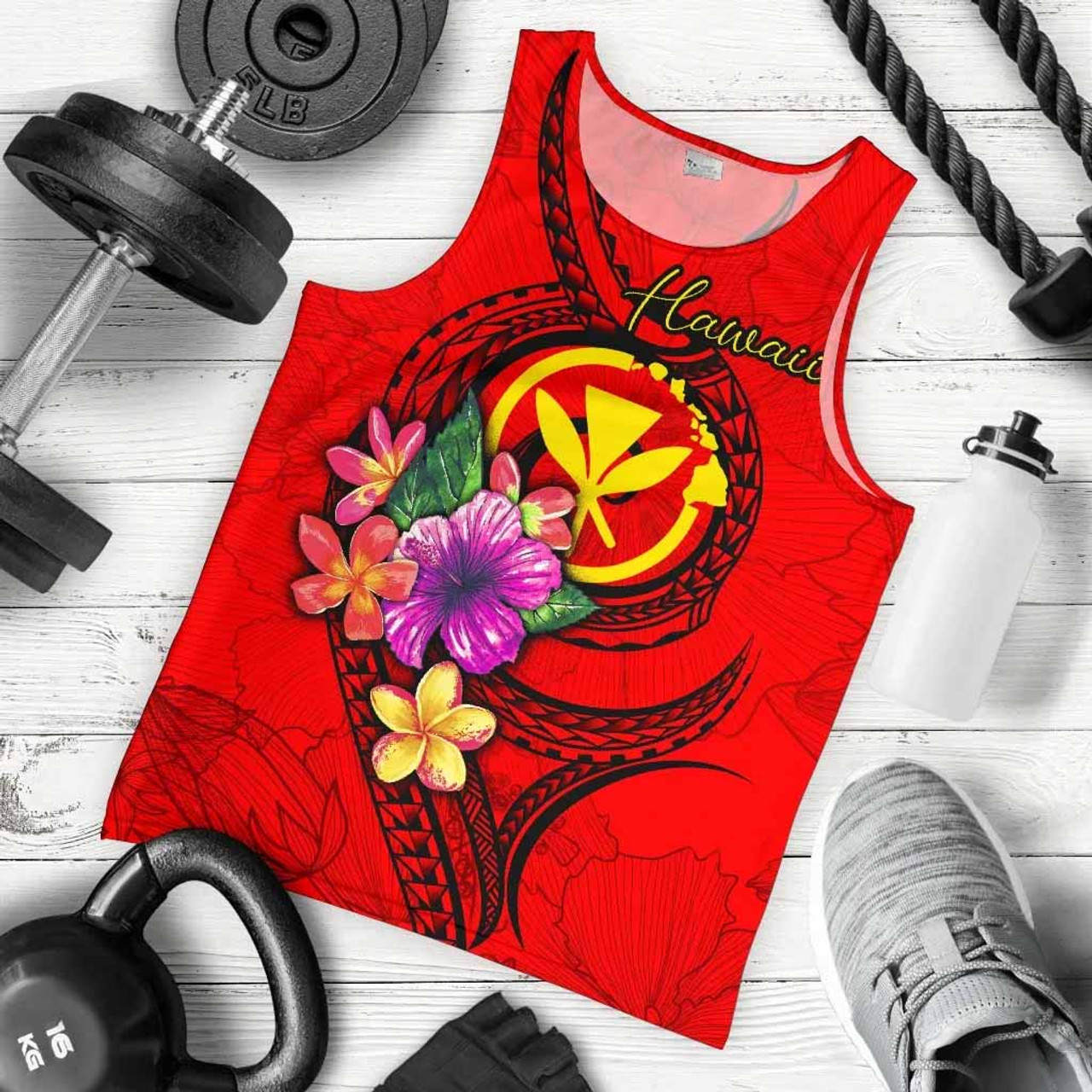 Hawaii Polynesian Men Tank Top - Floral With Seal Red 5