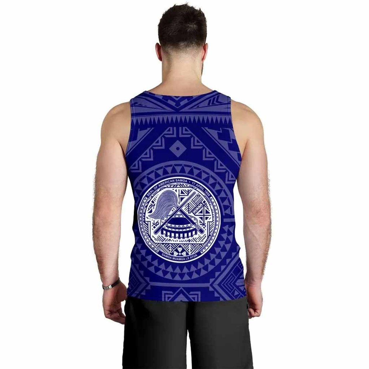 American Samoa Personalised Men Tank Top - Seal In Polynesian Tattoo Style ( Blue) 4