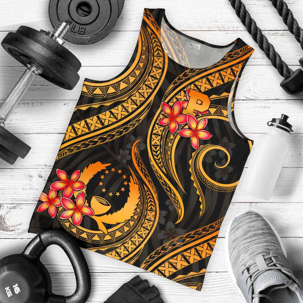 Pohnpei Micronesian Men Tank Top - Gold Plumeria 1