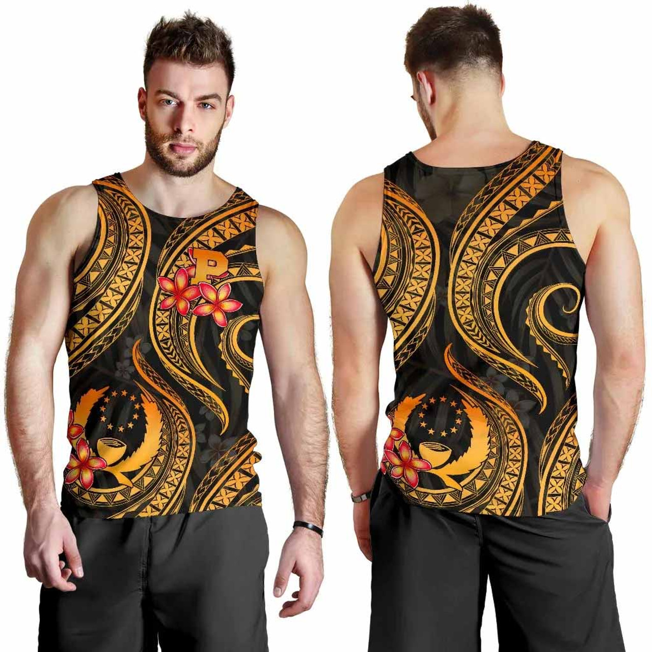 Pohnpei Micronesian Men Tank Top - Gold Plumeria 2