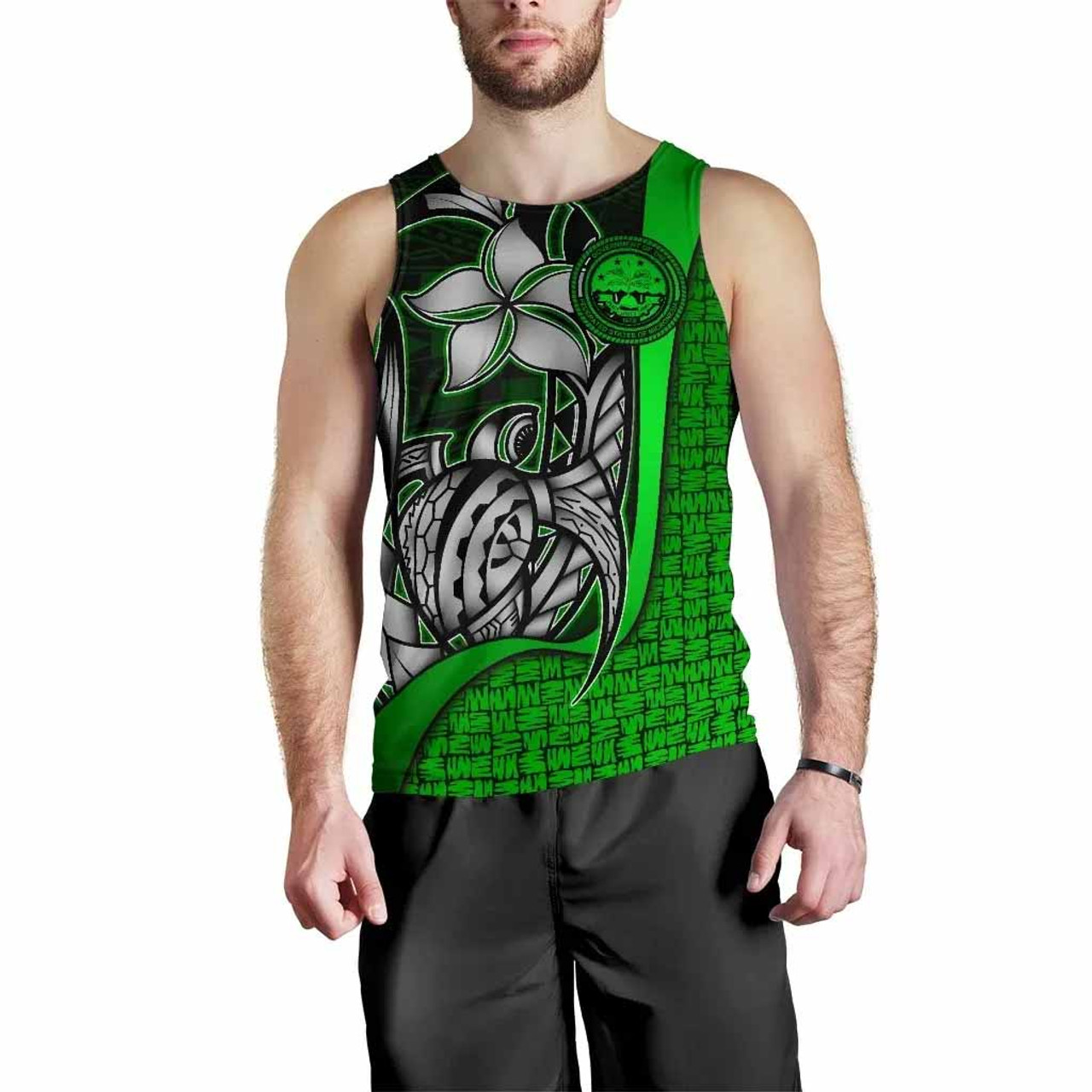 Federated States of Micronesia Men Tank Top Green - Turtle With Hook 3