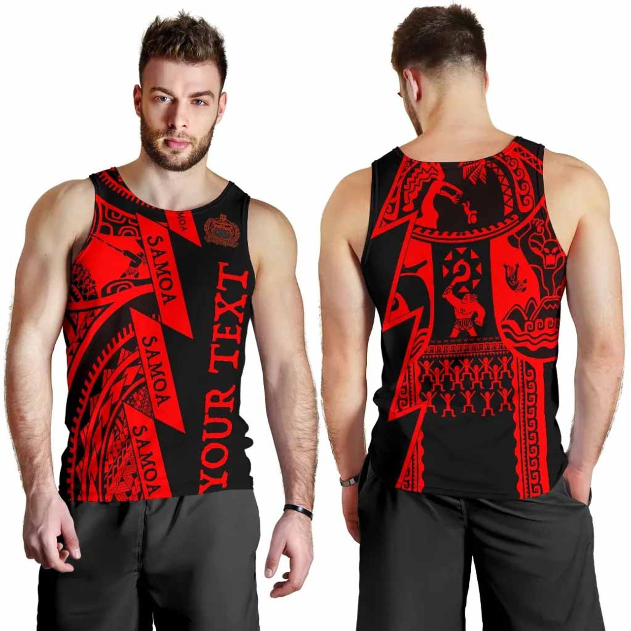 (Custom Personalised Text) Samoa Men Tank Tops - Samoa Coat Of Arm Red 5