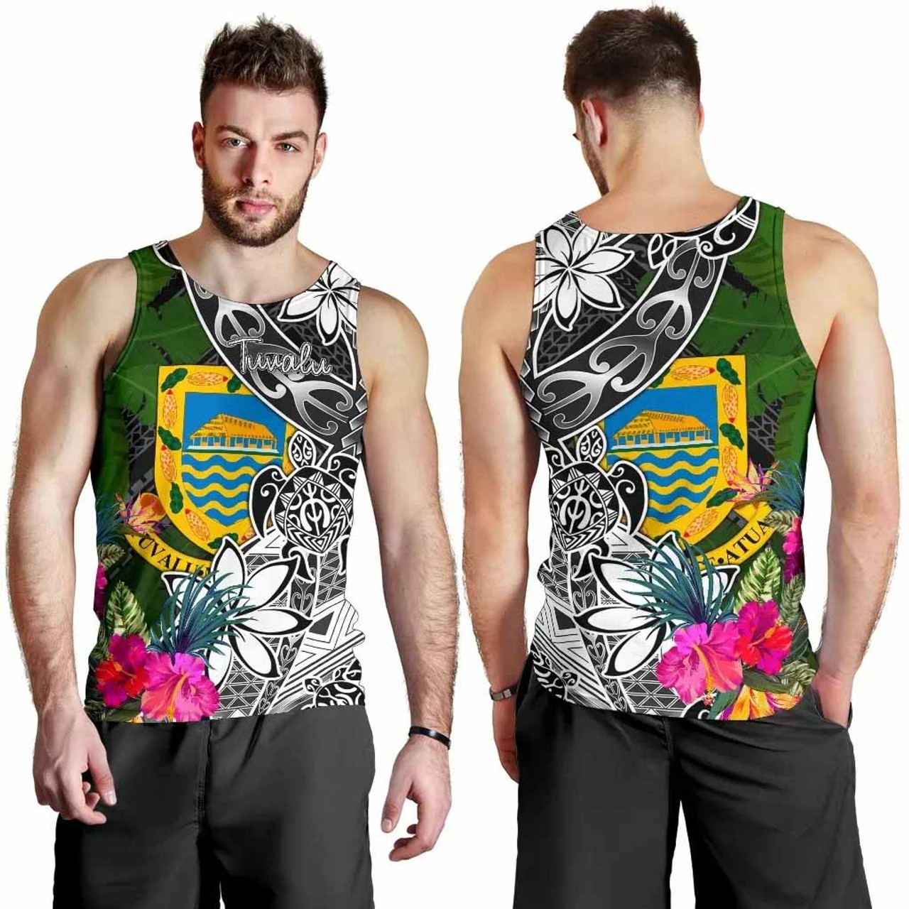 Tuvalu Men Tank Top - Turtle Plumeria Banana Leaf 2