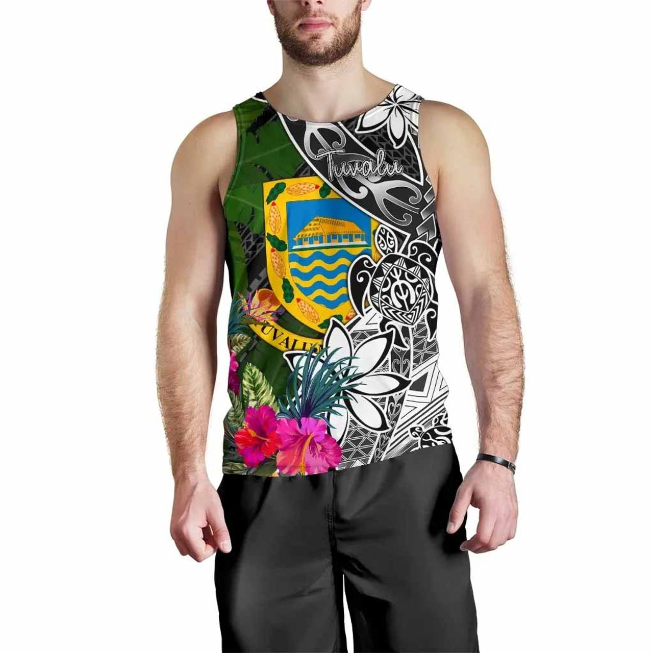 Tuvalu Men Tank Top - Turtle Plumeria Banana Leaf 3