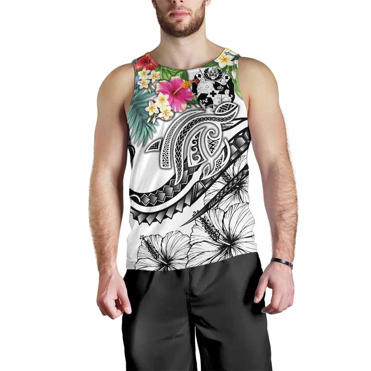 Tonga Polynesian Men Tank Top - Summer Plumeria (White) 2