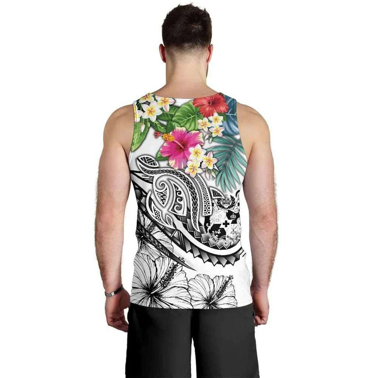 Tonga Polynesian Men Tank Top - Summer Plumeria (White) 3