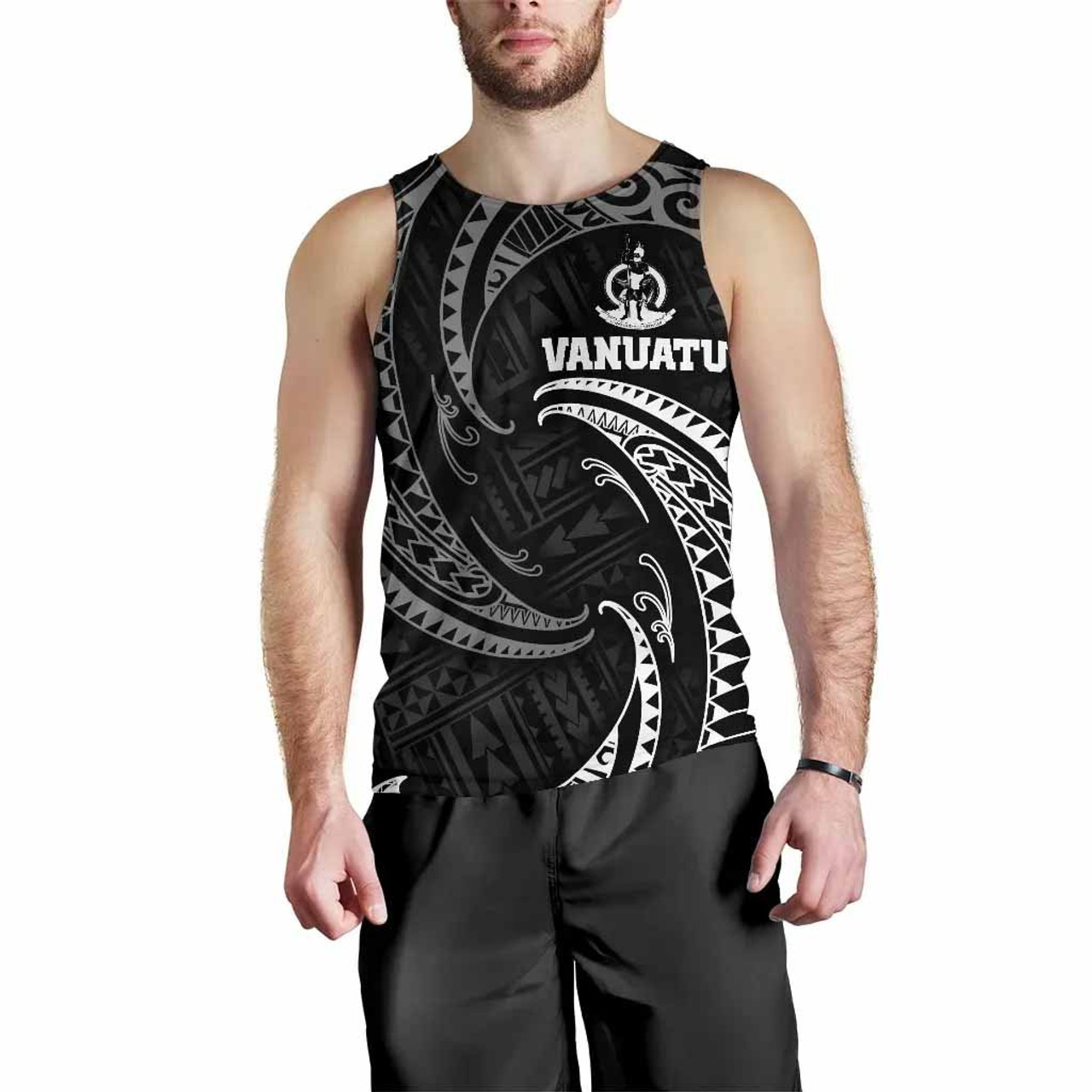 Vanuatu Polynesian Men Tank Top - White Tribal Wave 2