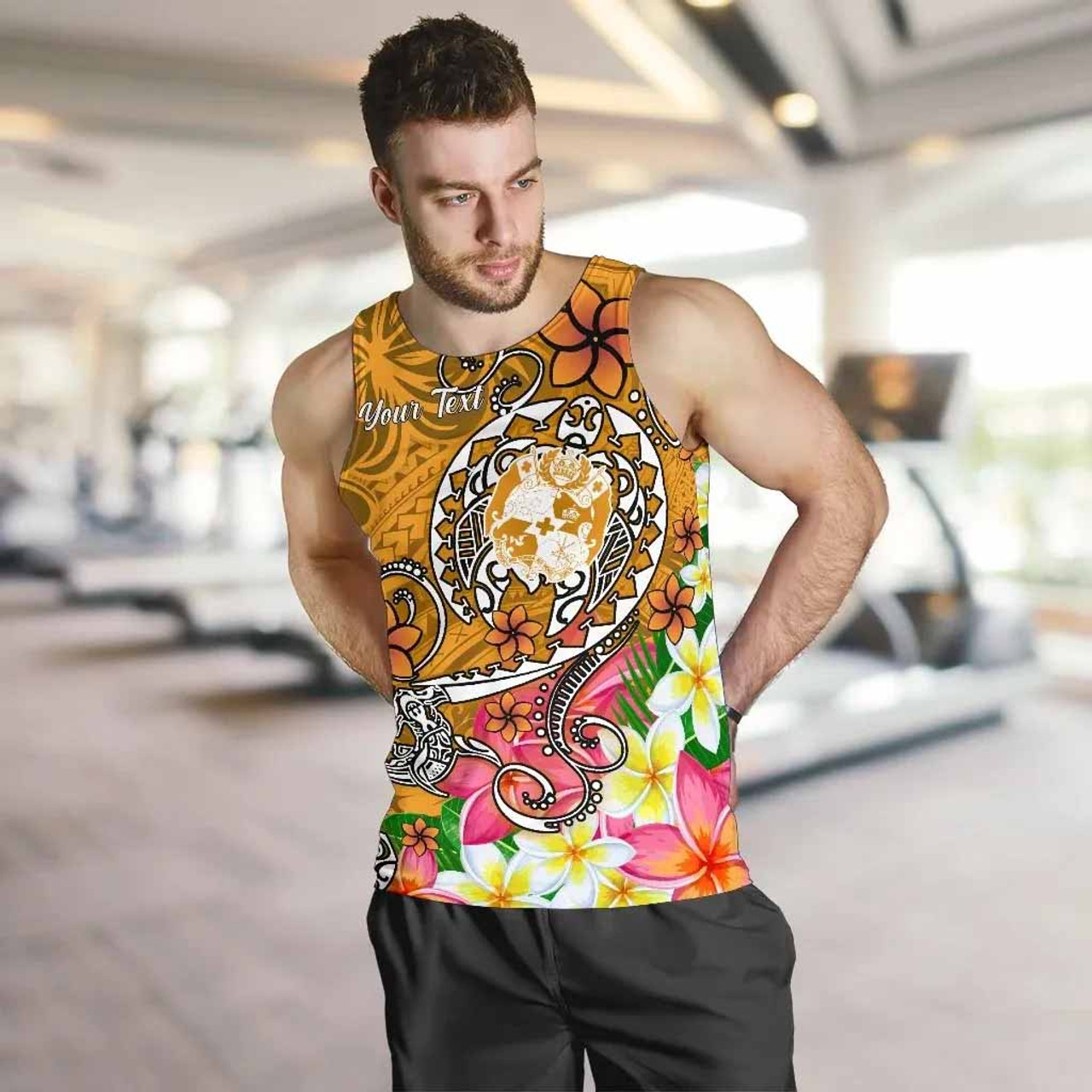 Tonga Custom Personalised Men Tank Top - Turtle Plumeria (Gold) 5