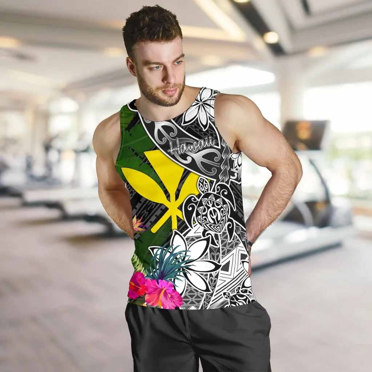 Hawaii Men Tank Top - Turtle Plumeria Banana Leaf 5