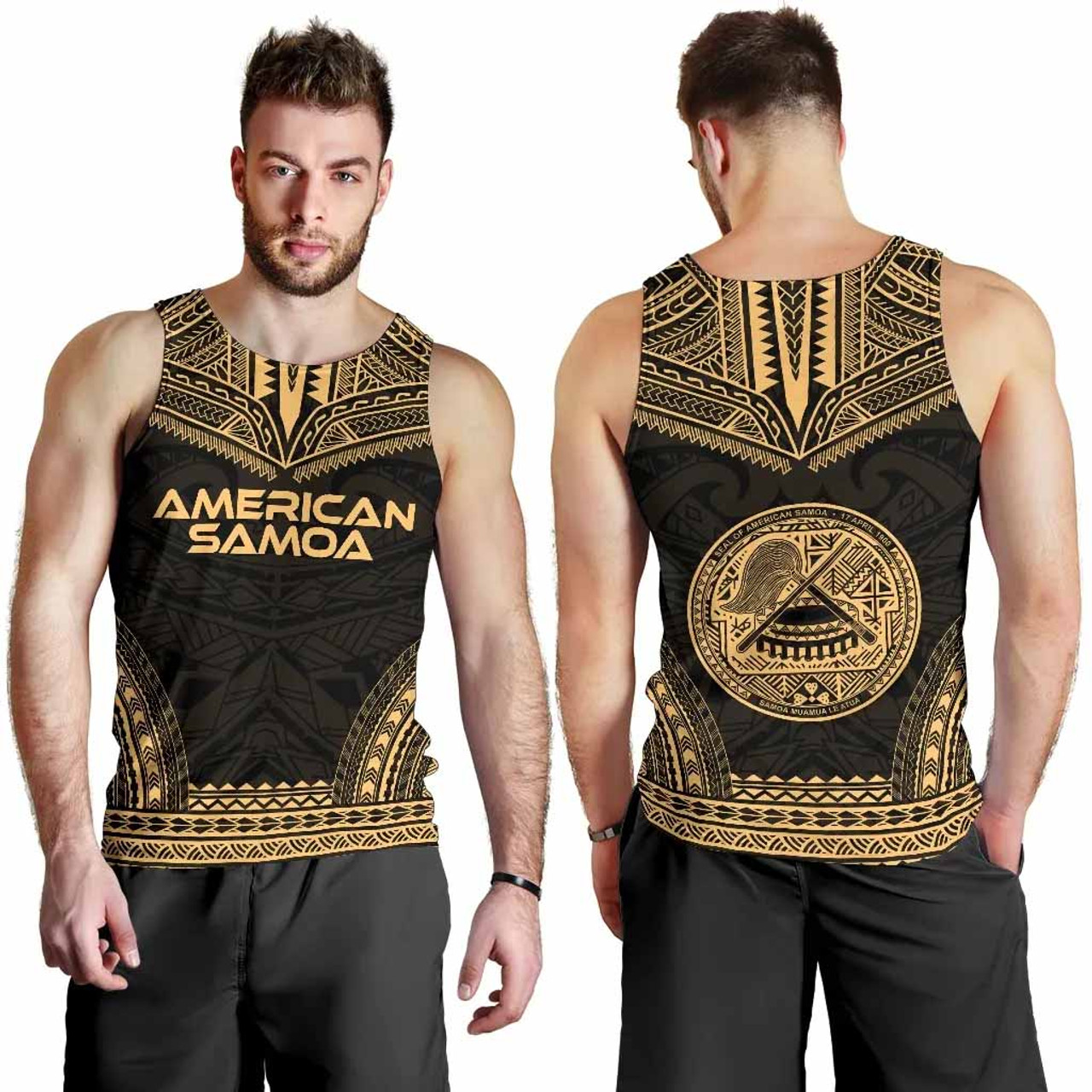 American Samoa Men Tank Top - Polynesian Chief Gold Version 3