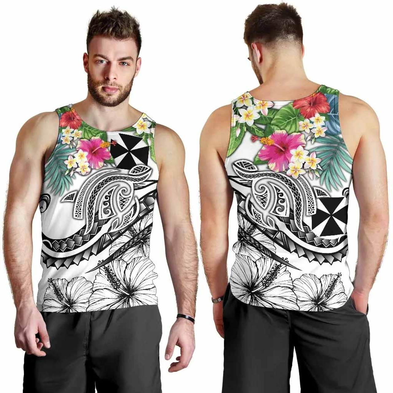 Wallis and Futuna Polynesian Men Tank Top - Summer Plumeria (White) 4