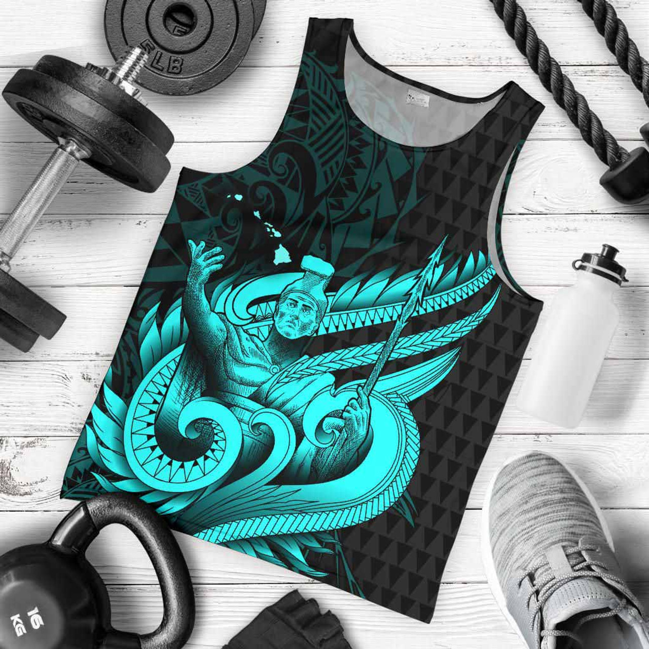 Polynesian Hawaii Men Tank Top - Kamehameha King Emerald Color 1