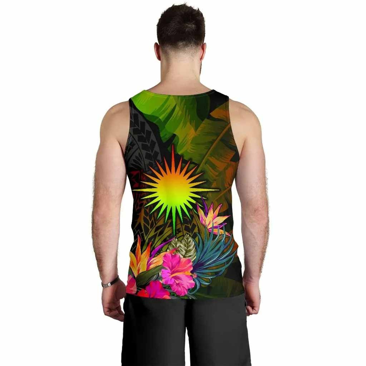 Marshall Islands Polynesian Personalised Men Tank Top - Hibiscus and Banana Leaves 3