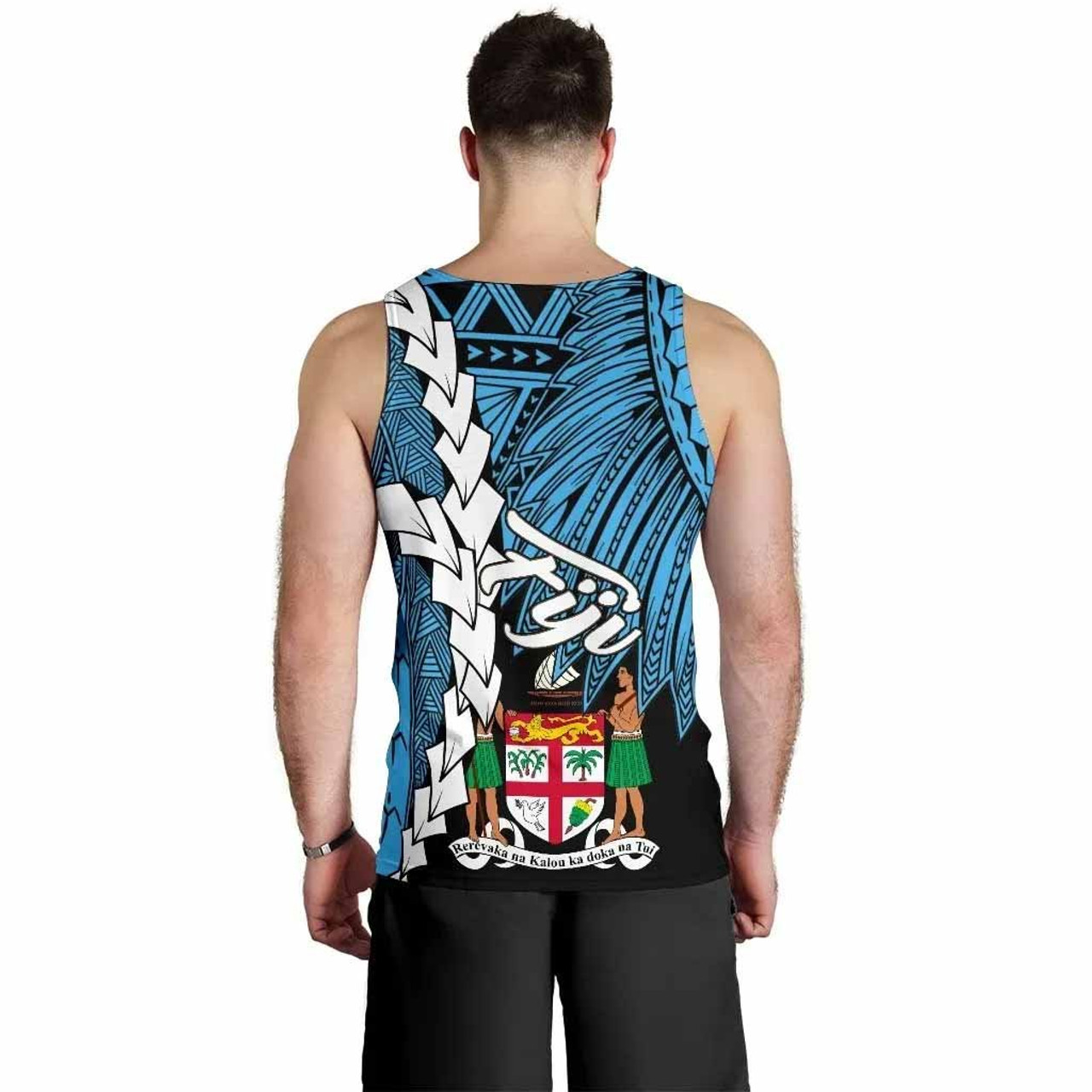 Fiji Polynesian Custom Personalised Men Tank Top - Tribal Wave Tattoo Flag Style 3