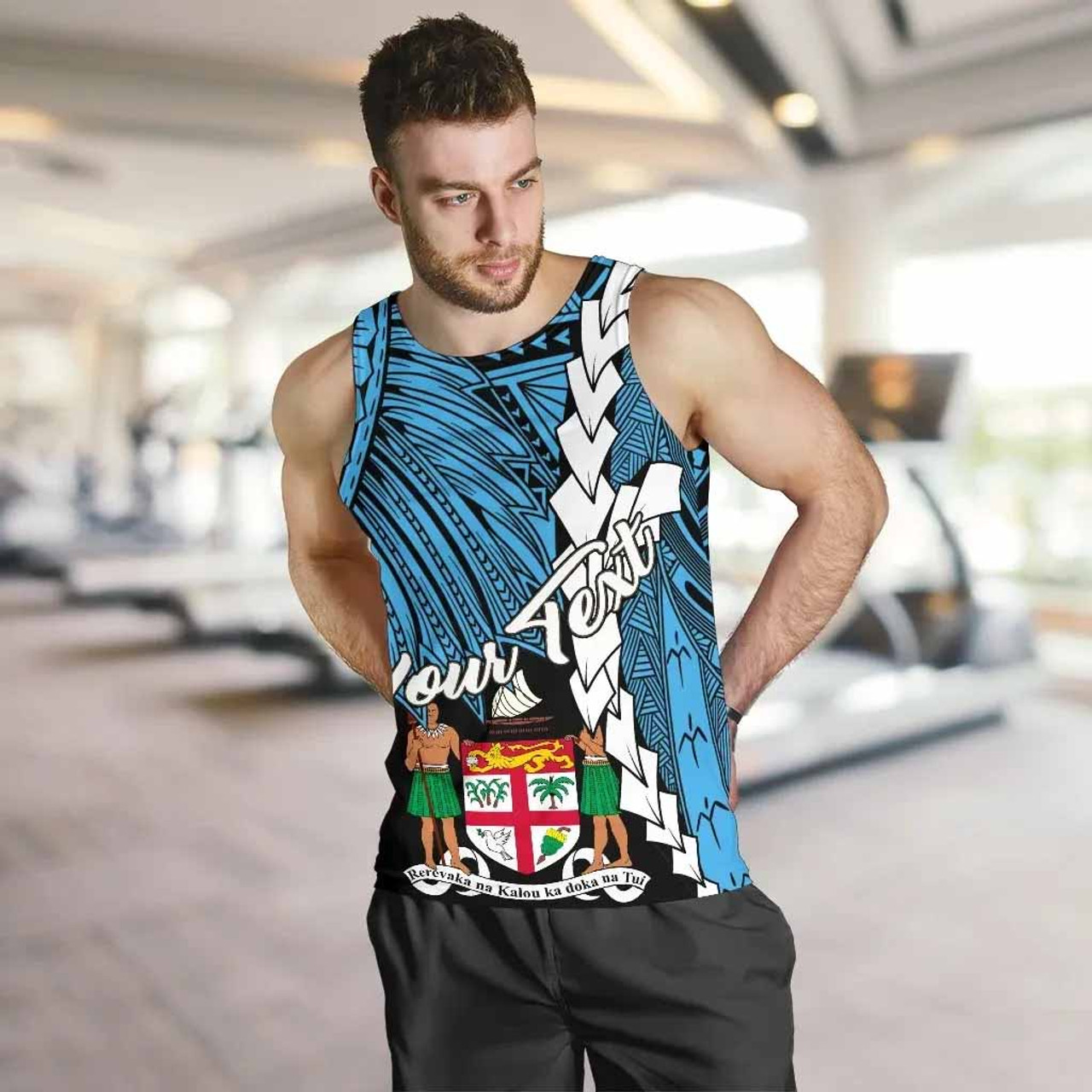 Fiji Polynesian Custom Personalised Men Tank Top - Tribal Wave Tattoo Flag Style 4