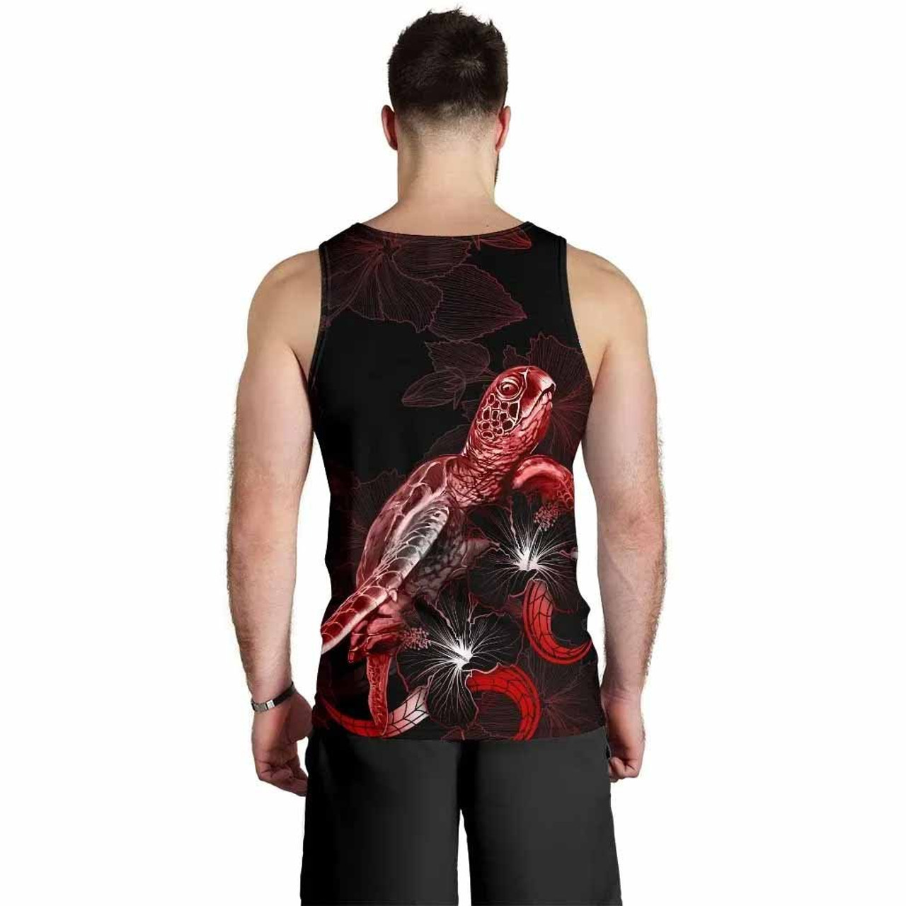 New Caledonia Men Tank Top - Turtle With Blooming Hibiscus Red 5