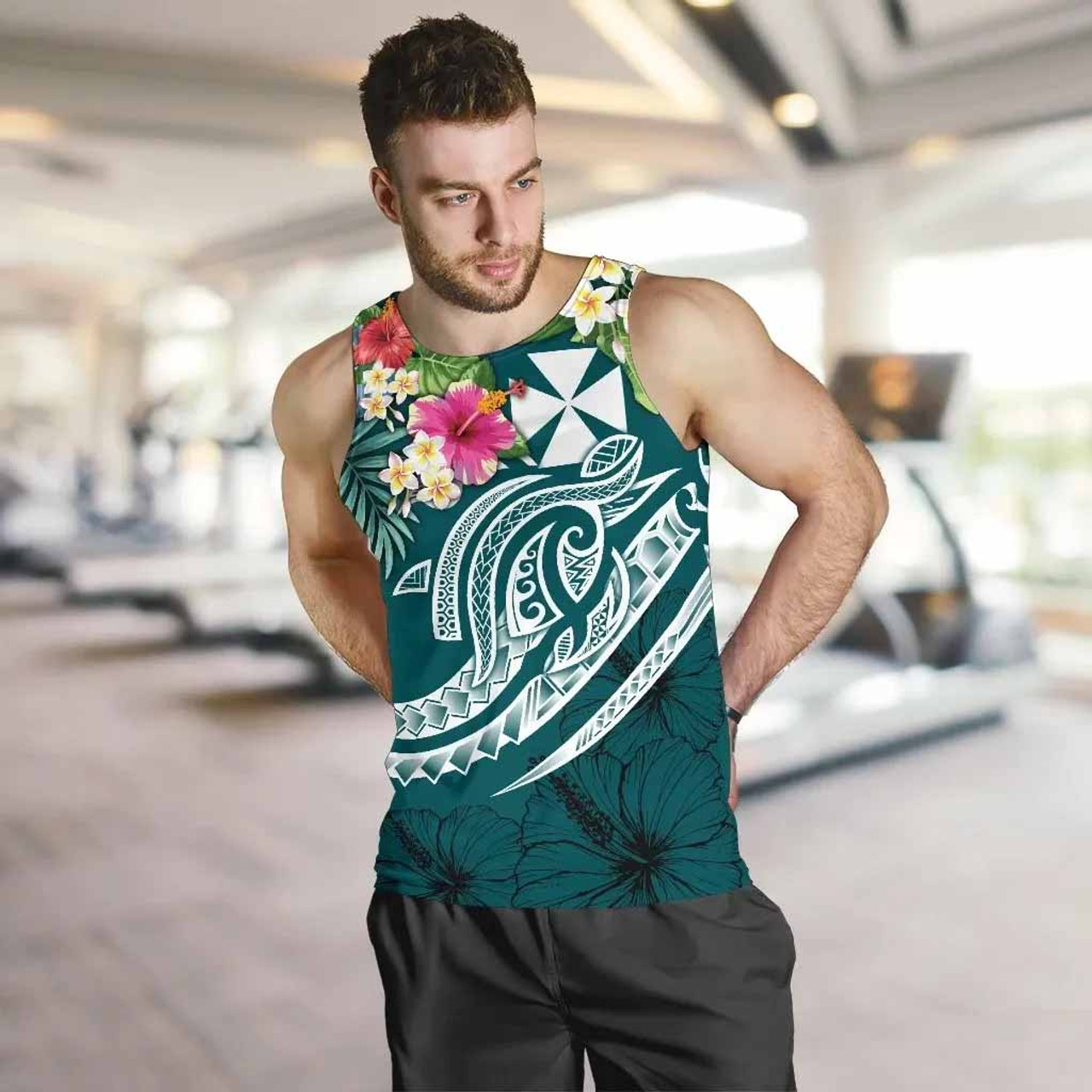 Wallis and Futuna Polynesian Men Tank Top - Summer Plumeria (Turquoise) 5