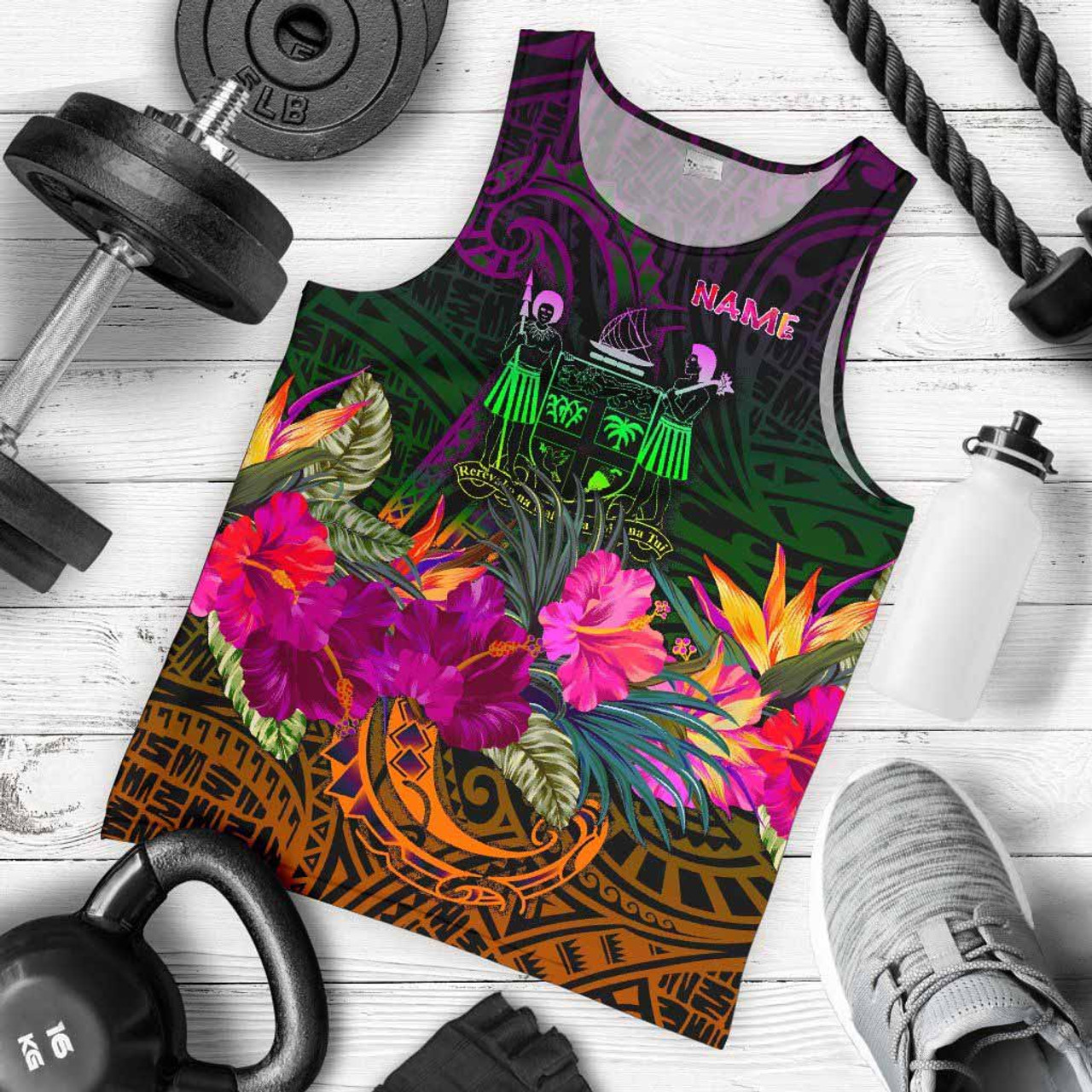 Fiji Personalised Men Tank Top - Summer Hibiscus 1