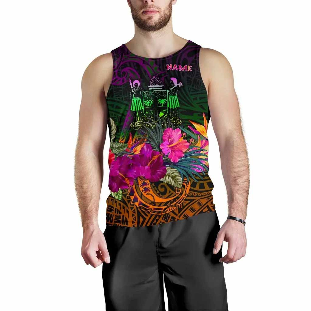 Fiji Personalised Men Tank Top - Summer Hibiscus 2