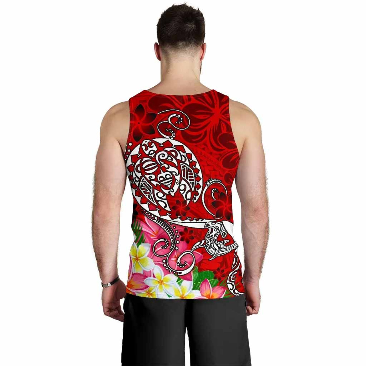 Polynesian Men Tank Top - Turtle Plumeria Red Color 3