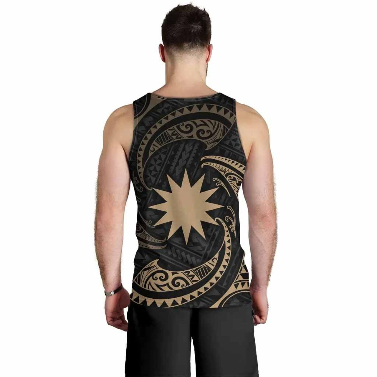 Nauru Polynesian Men Tank Top - Gold Tribal Wave 2