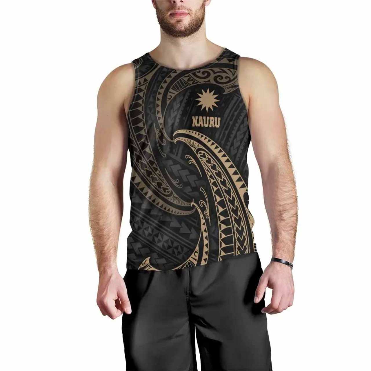 Nauru Polynesian Men Tank Top - Gold Tribal Wave 5