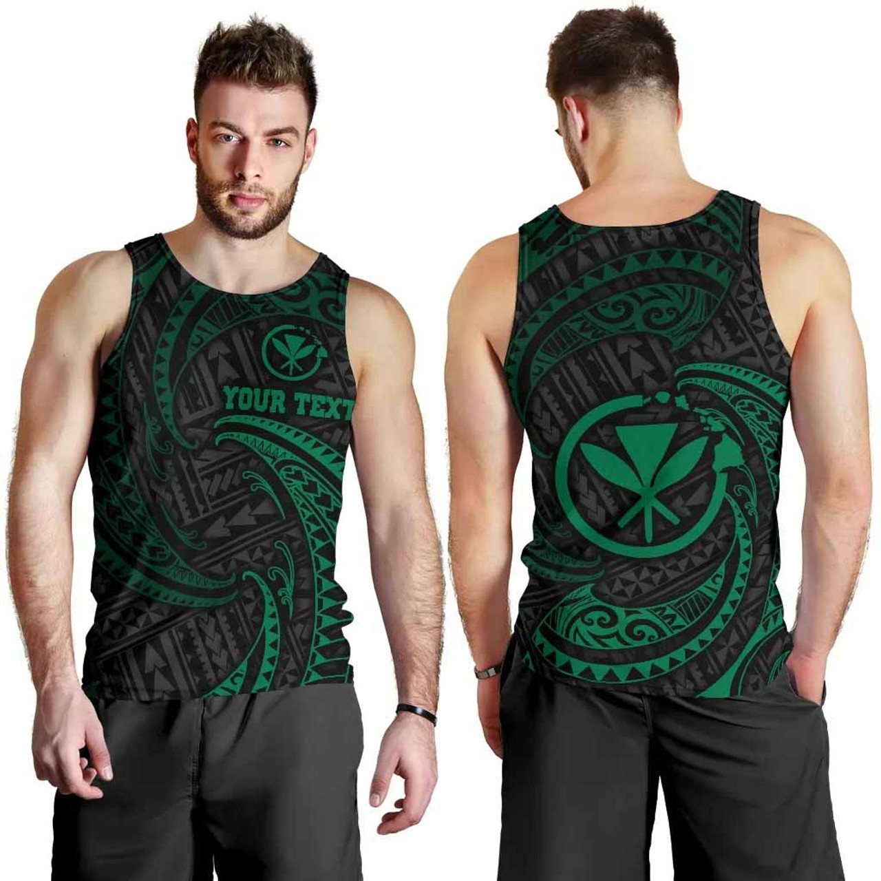 Hawaii Polynesian Custom Personalised Men Tank Top - Green Tribal Wave 1