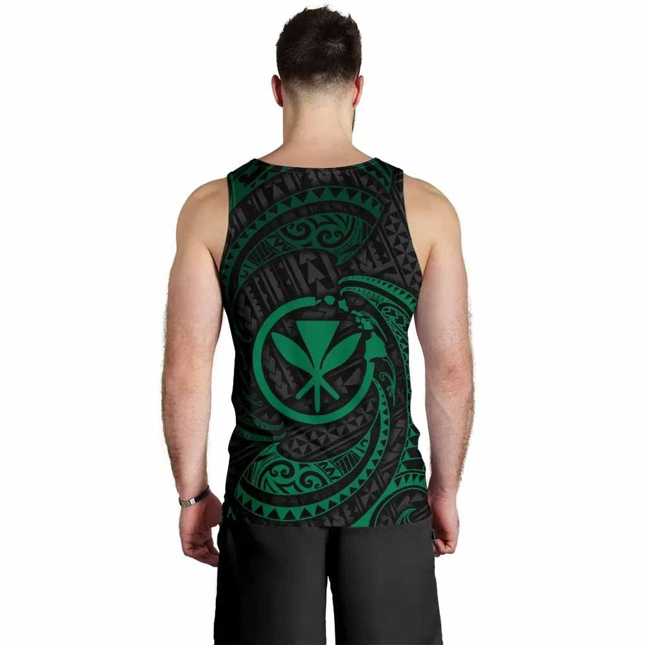 Hawaii Polynesian Custom Personalised Men Tank Top - Green Tribal Wave 3