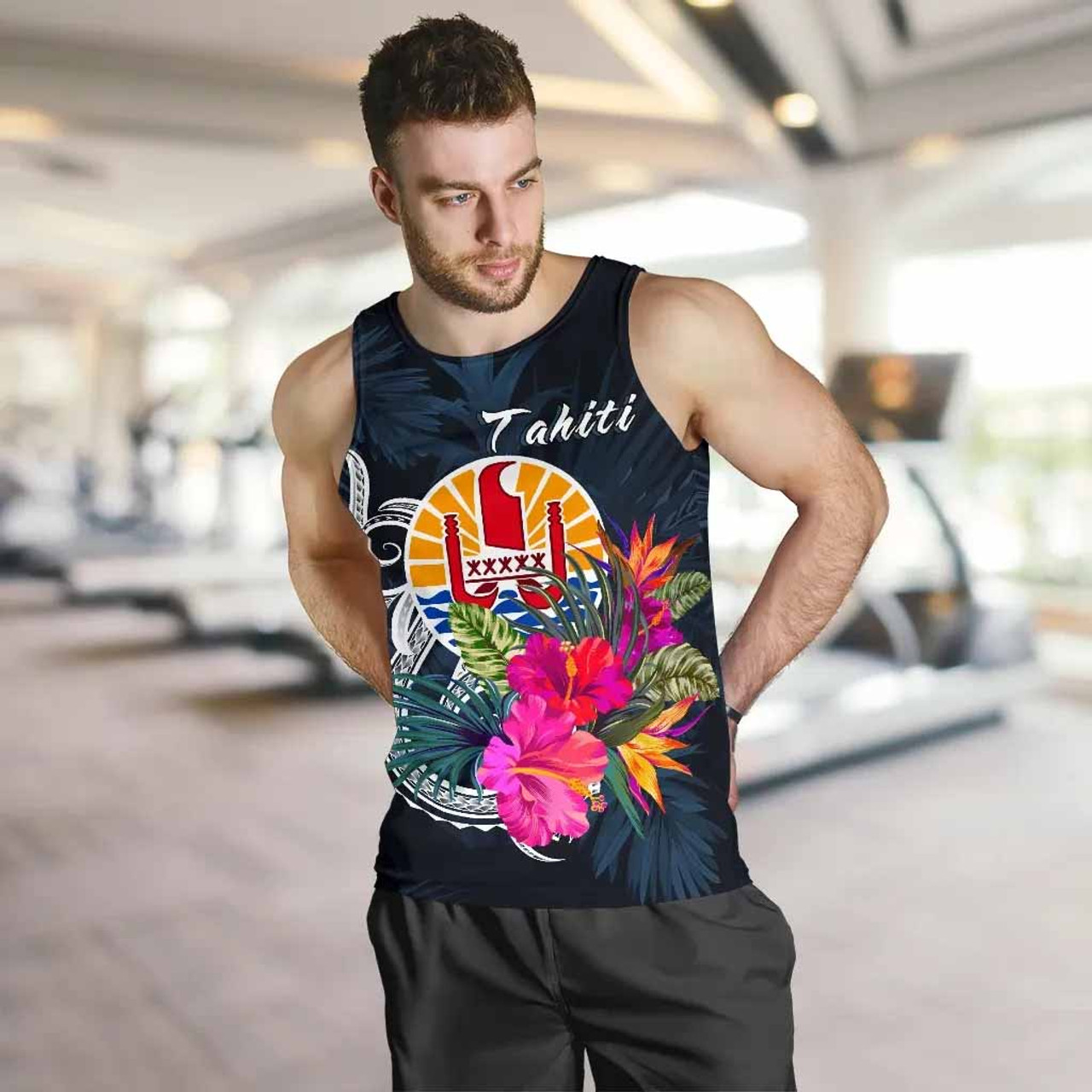 Tahiti Polynesian Men Tank Top - Tropical Flower 4