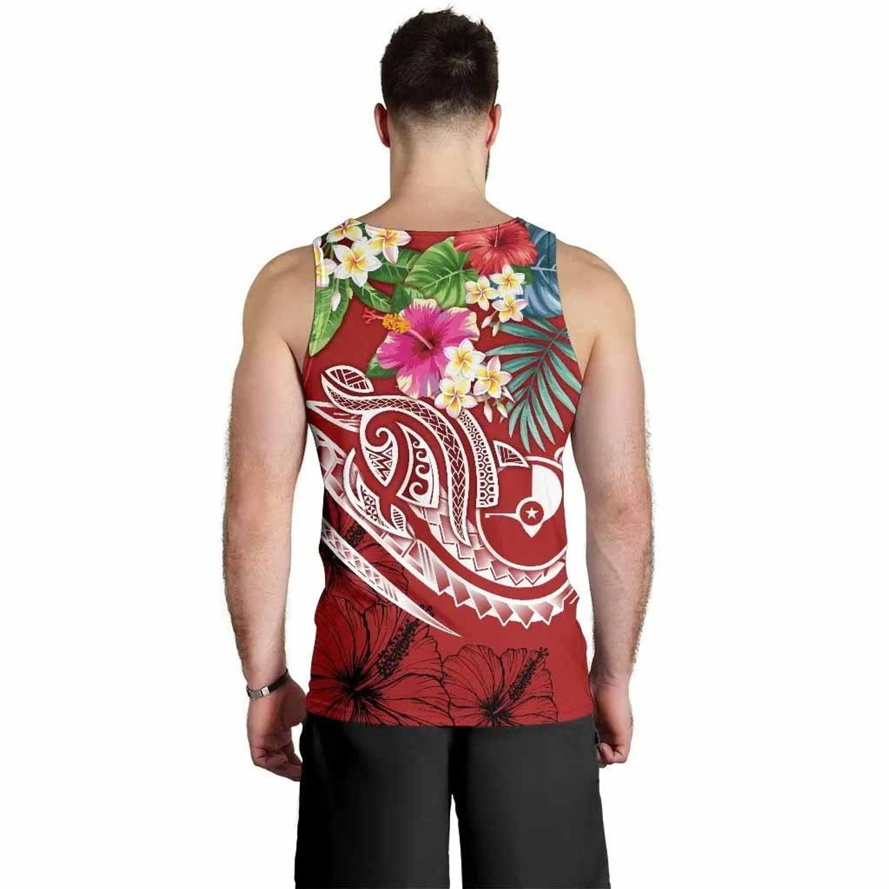 Yap Polynesian Men Tank Top - Summer Plumeria (Red) 3