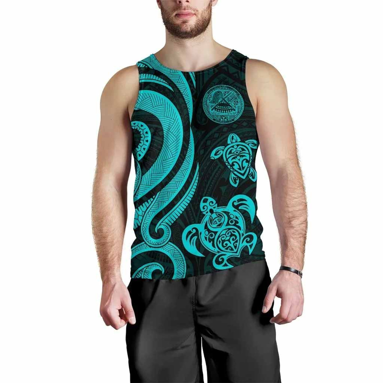 American Samoa Men Tank Top - Turquoise Tentacle Turtle 2