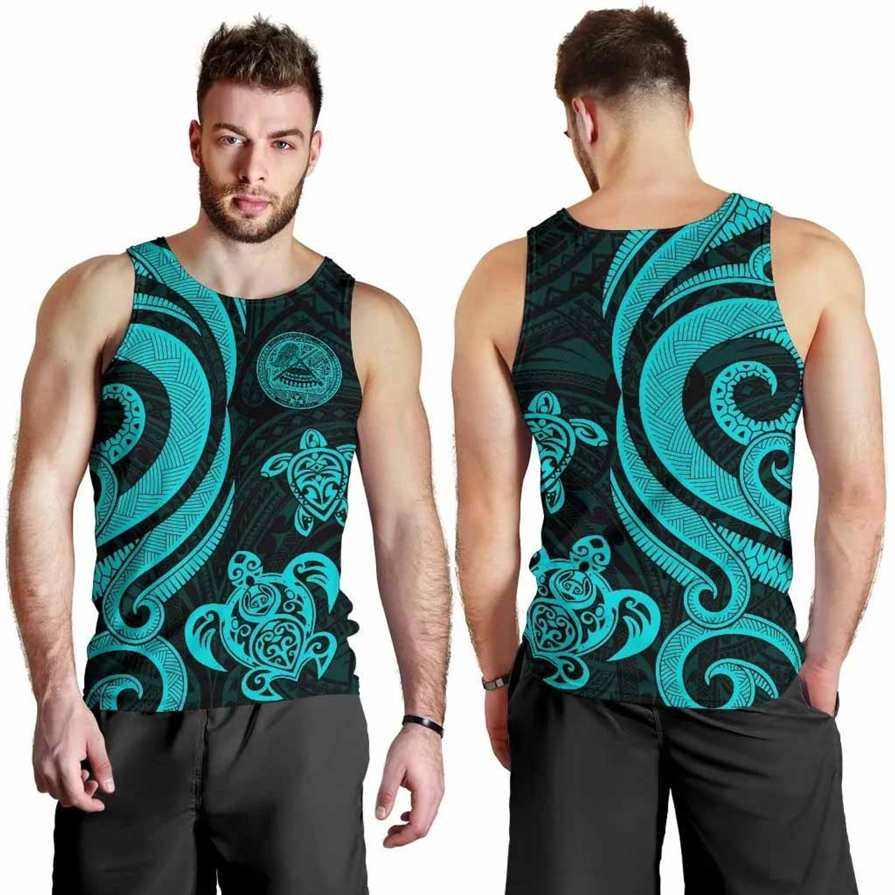 American Samoa Men Tank Top - Turquoise Tentacle Turtle 4