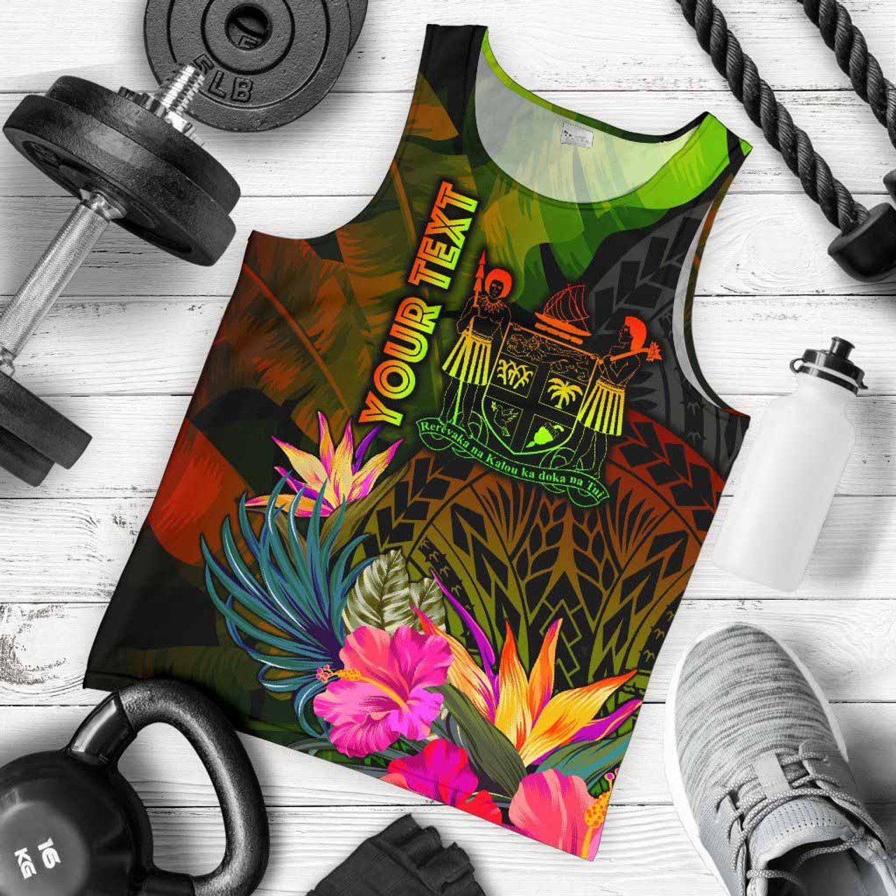 Fiji Polynesian Personalised Men Tank Top - Hibiscus and Banana Leaves 1