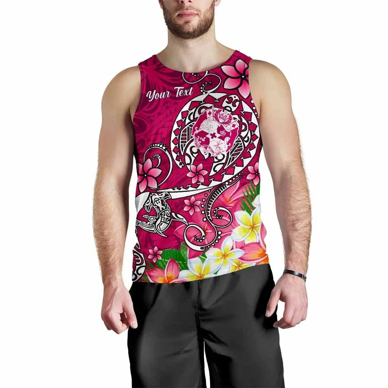 Tonga Custom Personalised Men Tank Top - Turtle Plumeria (Pink) 2