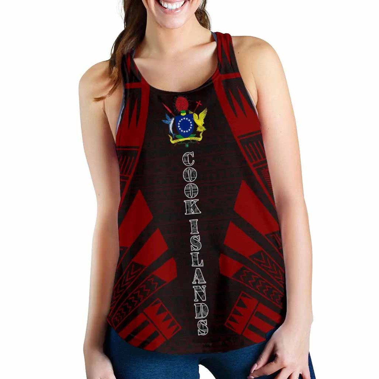 Cook Islands Women Racerback Tank - Polynesian Tattoo Red 1