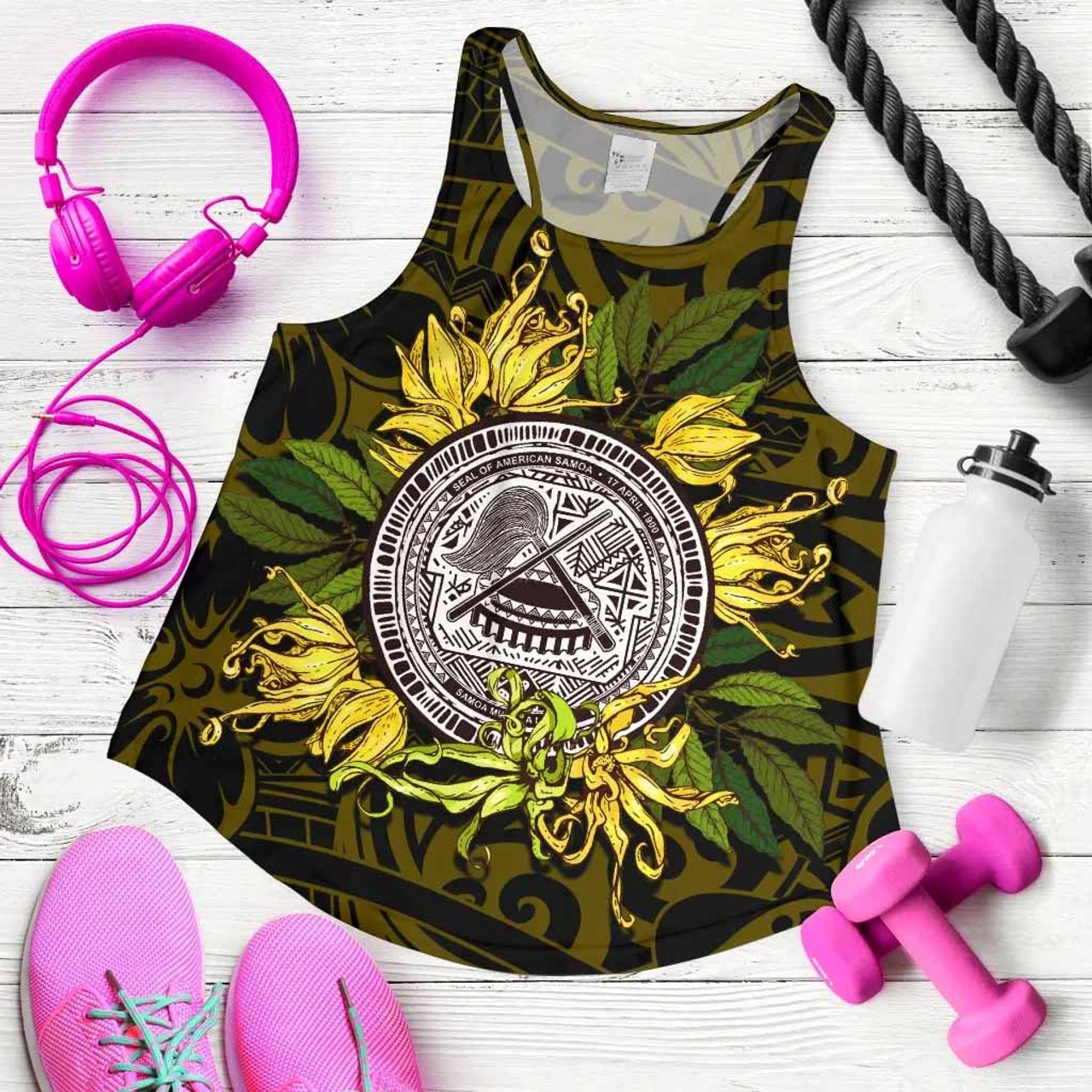 American samoa Women Racerback Tank Ylang Ylang Flowers 5