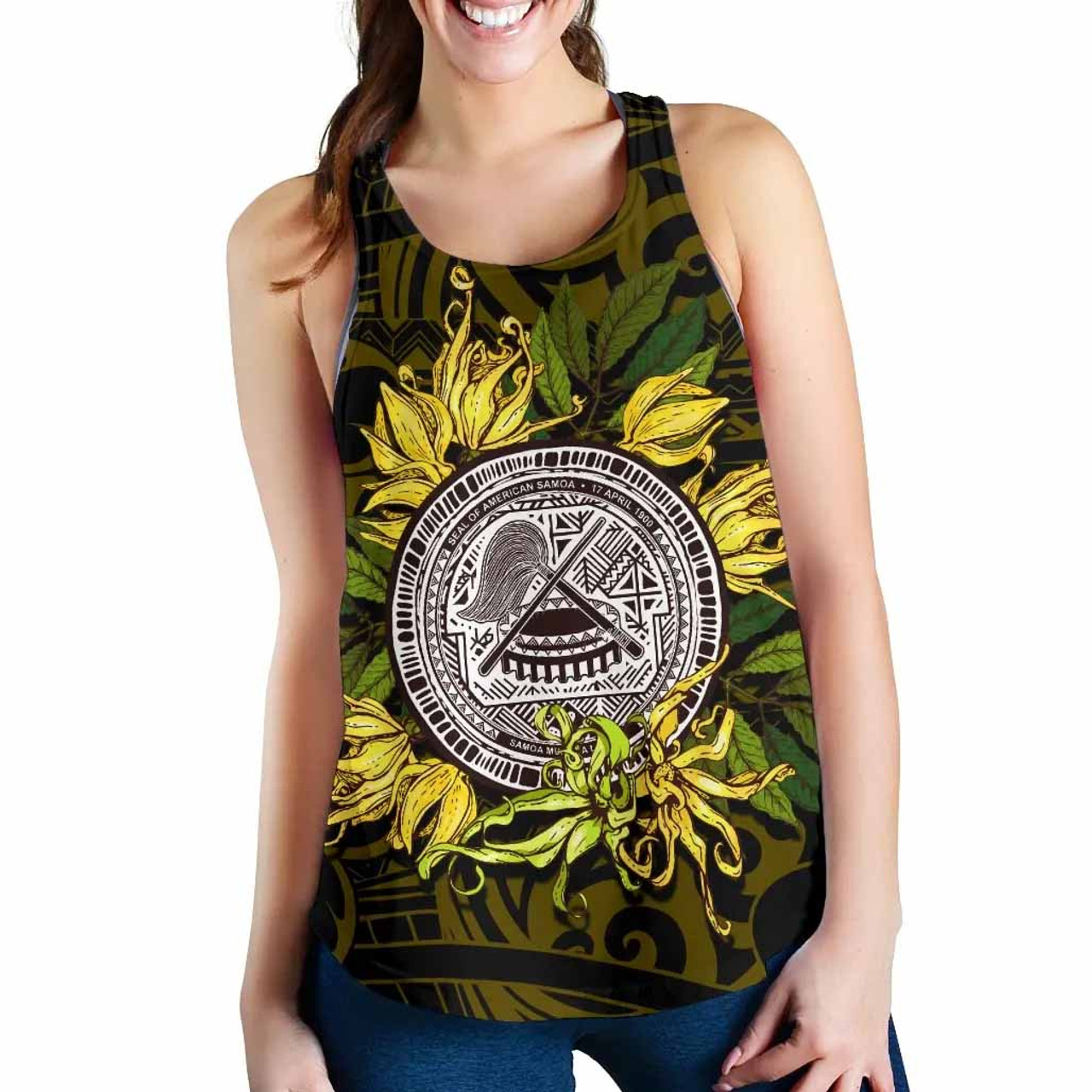 American samoa Women Racerback Tank Ylang Ylang Flowers 2