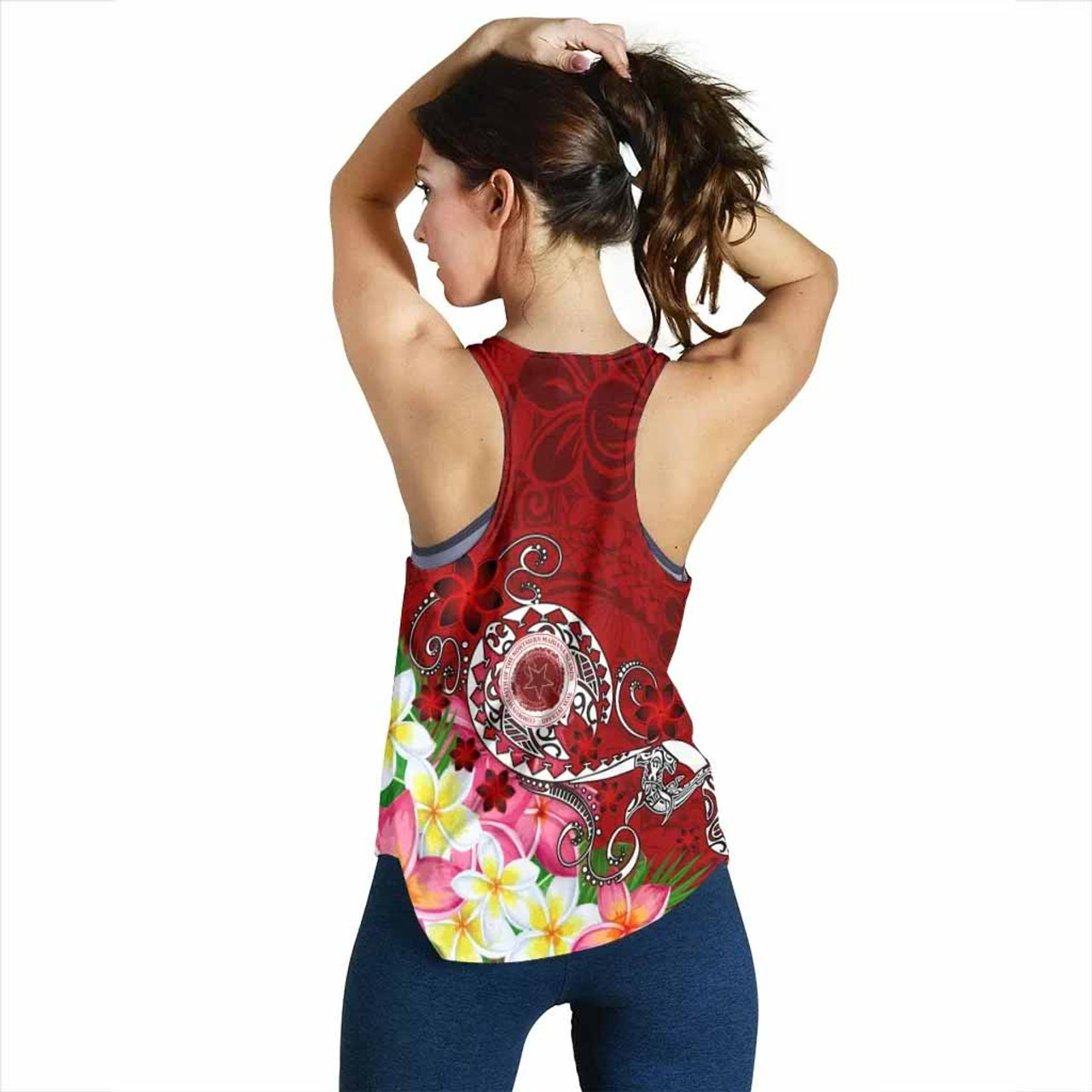 CNMI Custom Personalised Women Racerback Tank - Turtle Plumeria (Red) 2