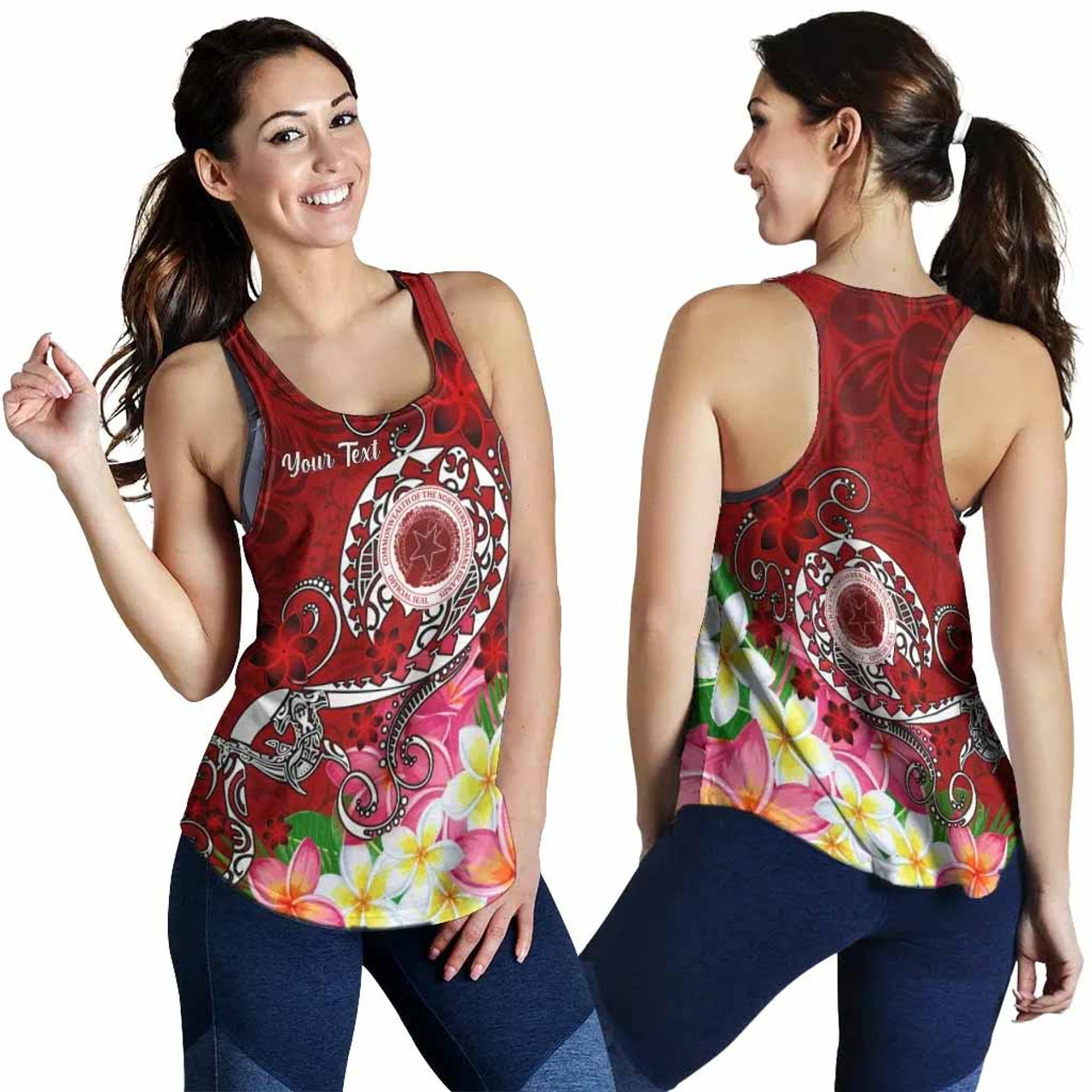 CNMI Custom Personalised Women Racerback Tank - Turtle Plumeria (Red) 3