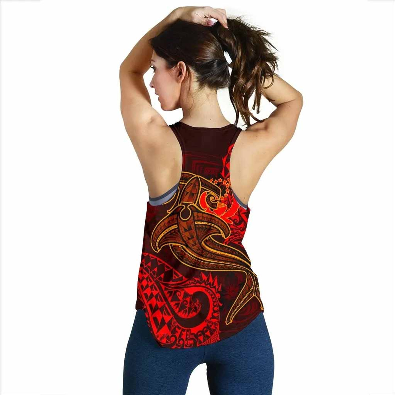 Pohnpei Women Racerback Tank - Red Shark Polynesian Tattoo 3