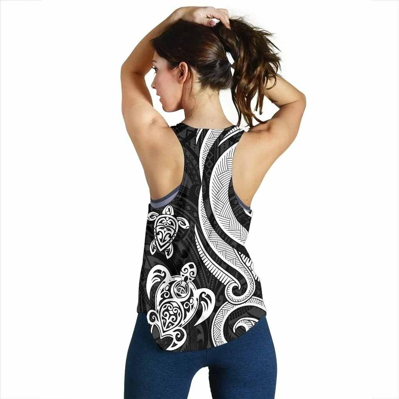 Fiji Polynesian Women Racerback Tank - White Tentacle Turtle Crest 3