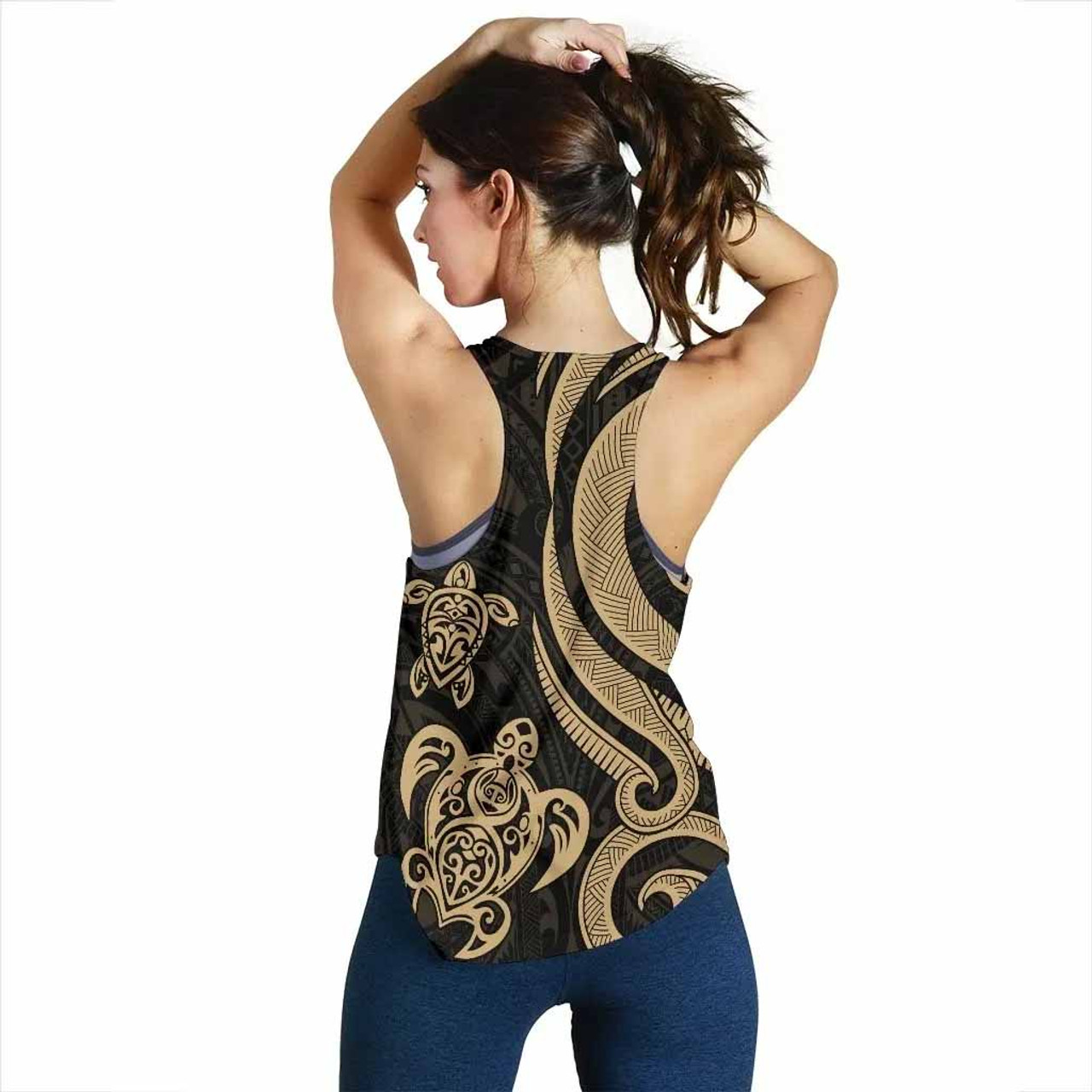 Wallis and Futuna Women Racerback Tank - Gold Tentacle Turtle 4