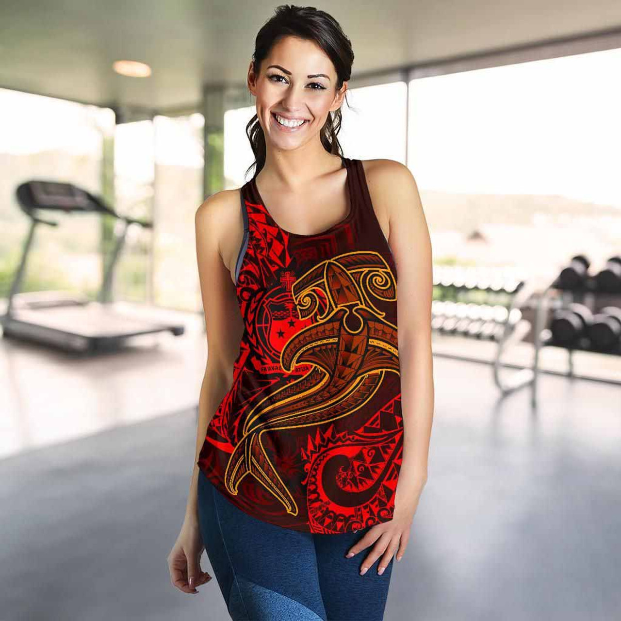 Samoa Women Racerback Tank - Red Shark Polynesian Tattoo 4